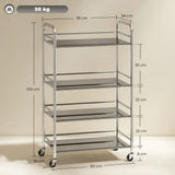 HOMCOM 4-Tier Stainless Steel Kitchen Storage Trolley with Adjustable Shelves and Lockable Wheels – Silver