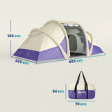 Outsunny Inflatable Tent 2 Bedroom Tunnel Design Windproof Air Tent with Carry Bag for 4 Person