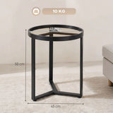 HOMCOM Round Side Table with Tempered Glass Top and Geometric Metal Frame – Compact End Table, Black