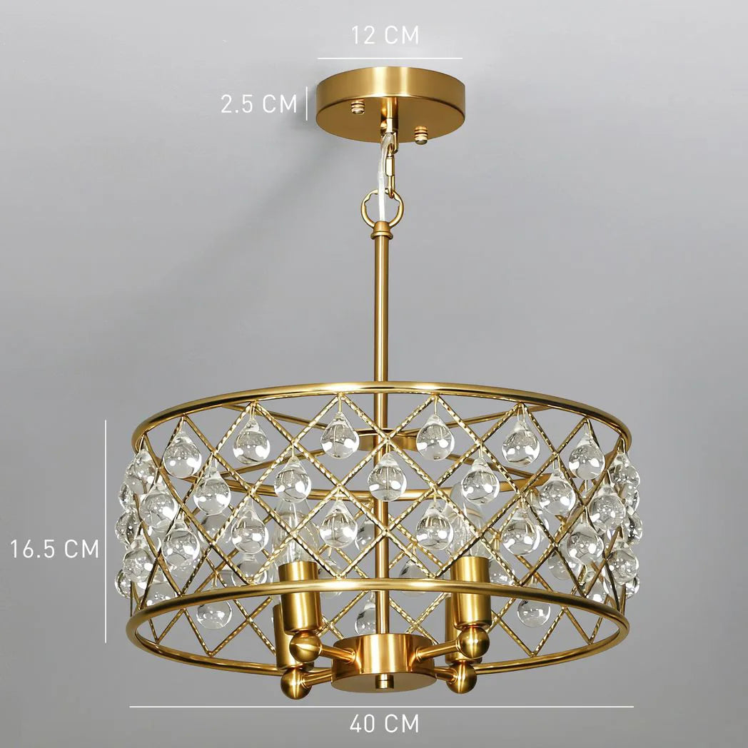 HOMCOM 51 Crystallite Four-Bulb Chandelier with 130 cm Adjustable Chain – Gold-Tone Ceiling Light