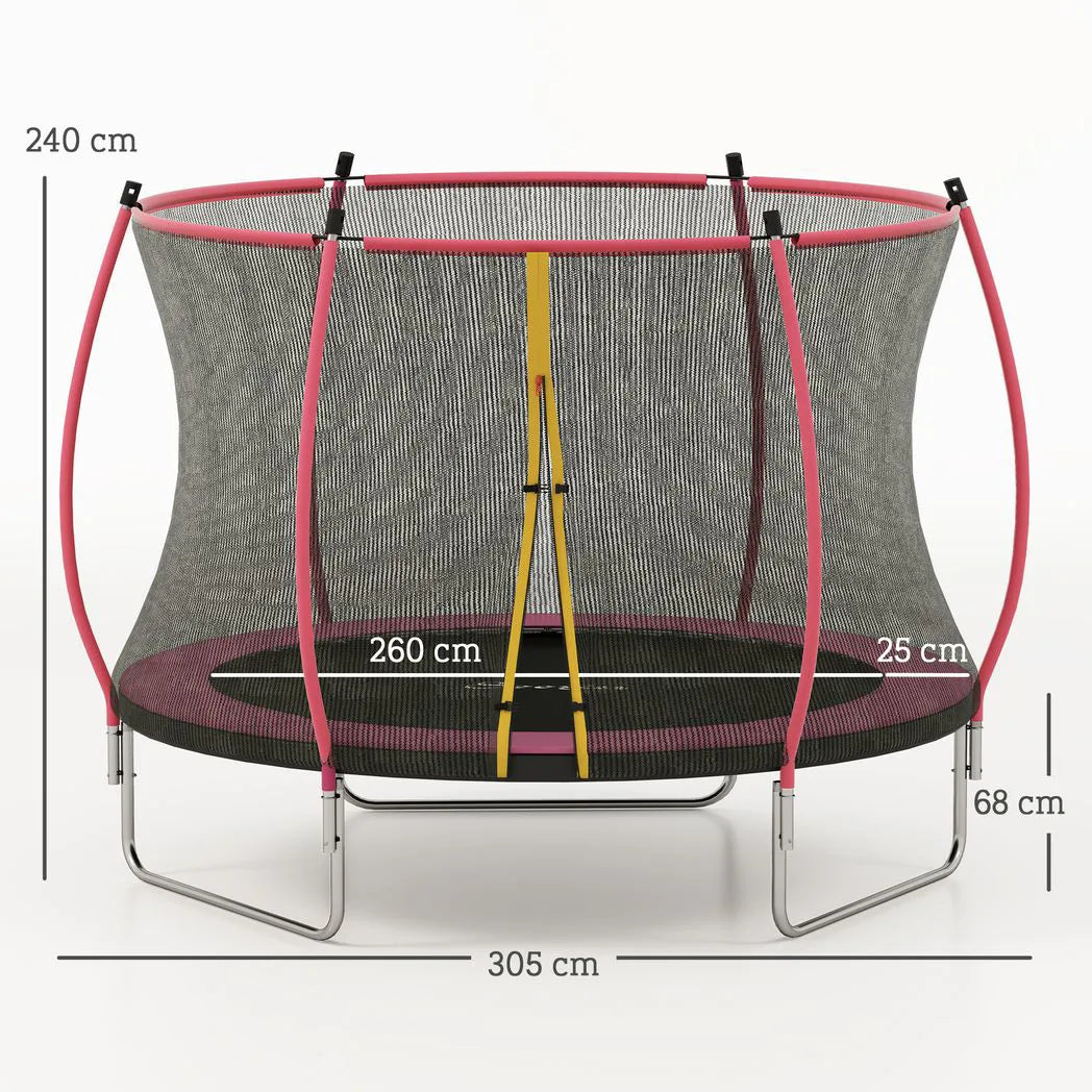 SPORTNOW 10ft Outdoor Trampoline with Enclosure Net, Padded Poles & Spring Cover – Garden Trampoline, Pink