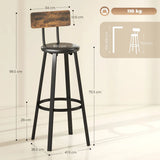 HOMCOM Set of 2 Industrial-Style Bar Stools with Metal Frames and Faux Leather Seats – Brown/Black