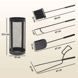 Outsunny 5-Piece Fireplace Tools Set with Mesh Basket – Indoor Outdoor Fireside Accessories, Black