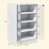 HOMCOM 4-Tier Hi-Fi Stand with Push-to-Open Glass Doors and Adjustable Shelves – Record Player Cabinet, White