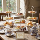 3-Piece 3-Tier Square Cake Stand Set – Afternoon Tea Serving Trays with Carry Loop, Embossed Tableware, White