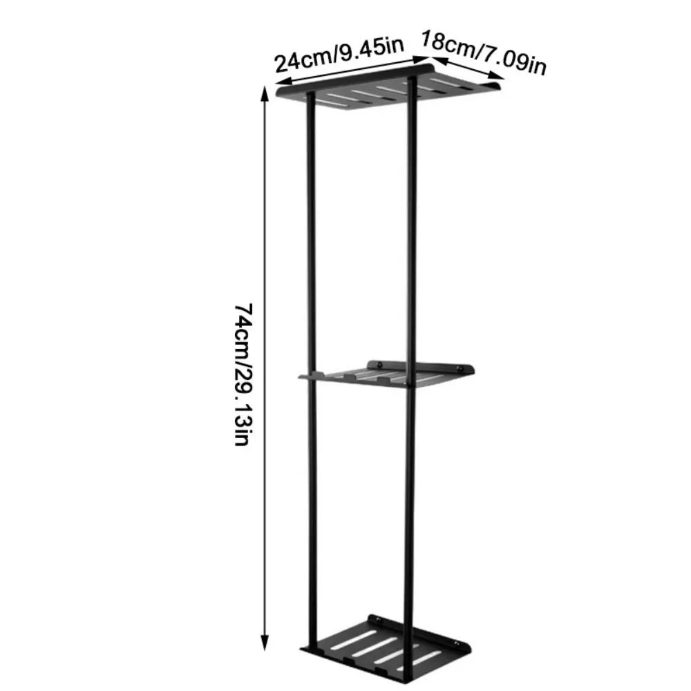 Wall Mounted Towel Rack, 3-Tier Self-Adhesive Matte Black Carbon Steel Bathroom Storage Shelf – 74cm Tall