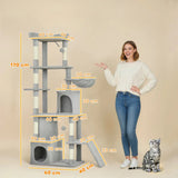 PawHut 170cm Large Cat Tree with 7 Scratching Posts, 2 Condos & Hammock – Multi-Level Cat Tower, Light Grey