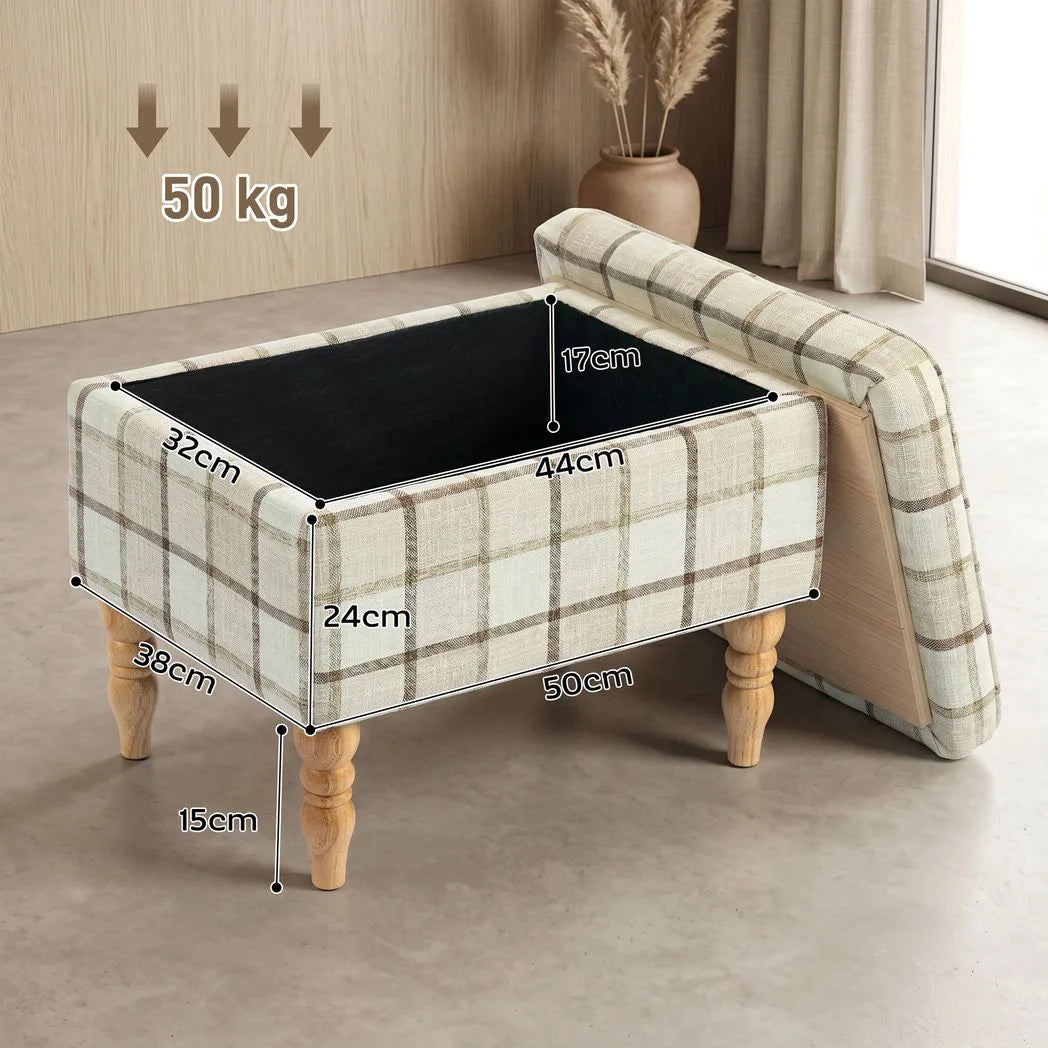 HOMCOM Linen Upholstered Footstool with Hidden Storage – Rectangular Ottoman with Flip-Top Tray Lid, Brown
