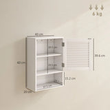 HOMCOM Wall Mounted Bathroom Cabinet with Adjustable Shelves – 40 cm Louvred Door Storage, White
