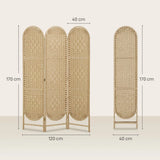 HOMCOM 3-Panel Folding Room Divider, 170cm Privacy Screen with Woven Paper Rope Panels – Natural Wood
