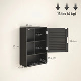 HOMCOM Wall Mounted Bathroom Cabinet with Adjustable Shelves – Louvred Door Storage, 40 x 20 x 60 cm, Black