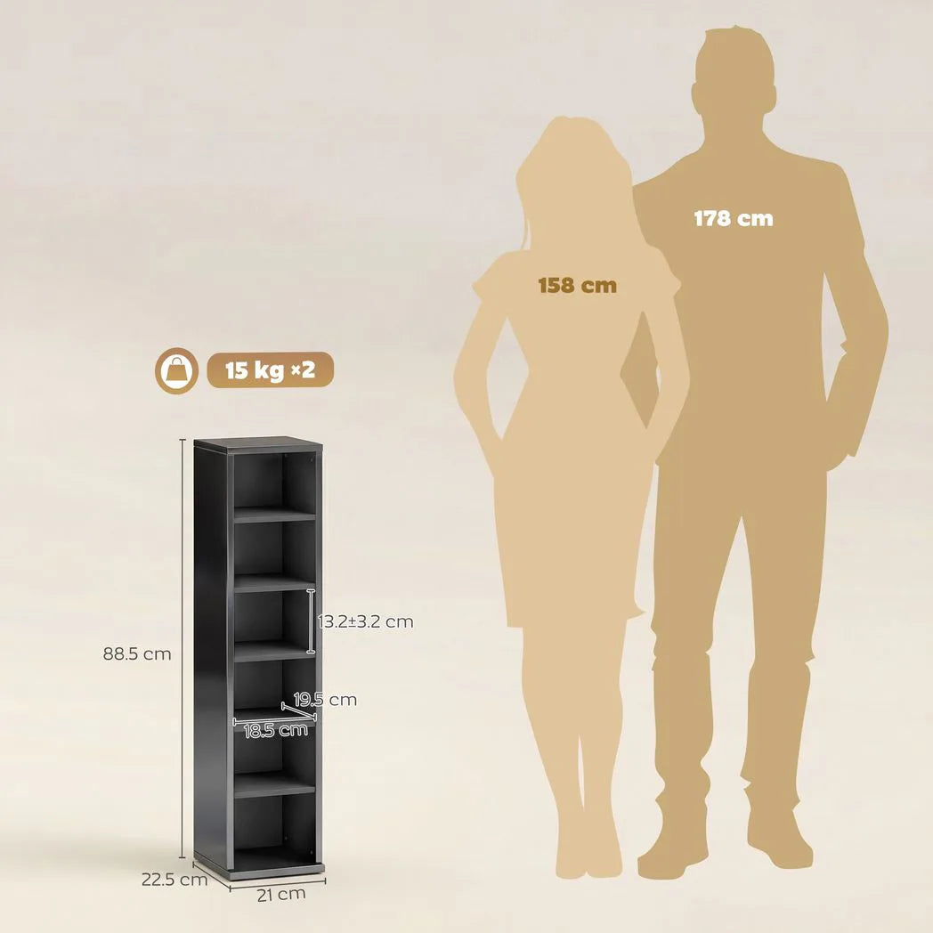 HOMCOM Set of 2 CD Media Storage Towers with Adjustable Shelves – Slim DVD and Blu-ray Display Racks, High Gloss Black