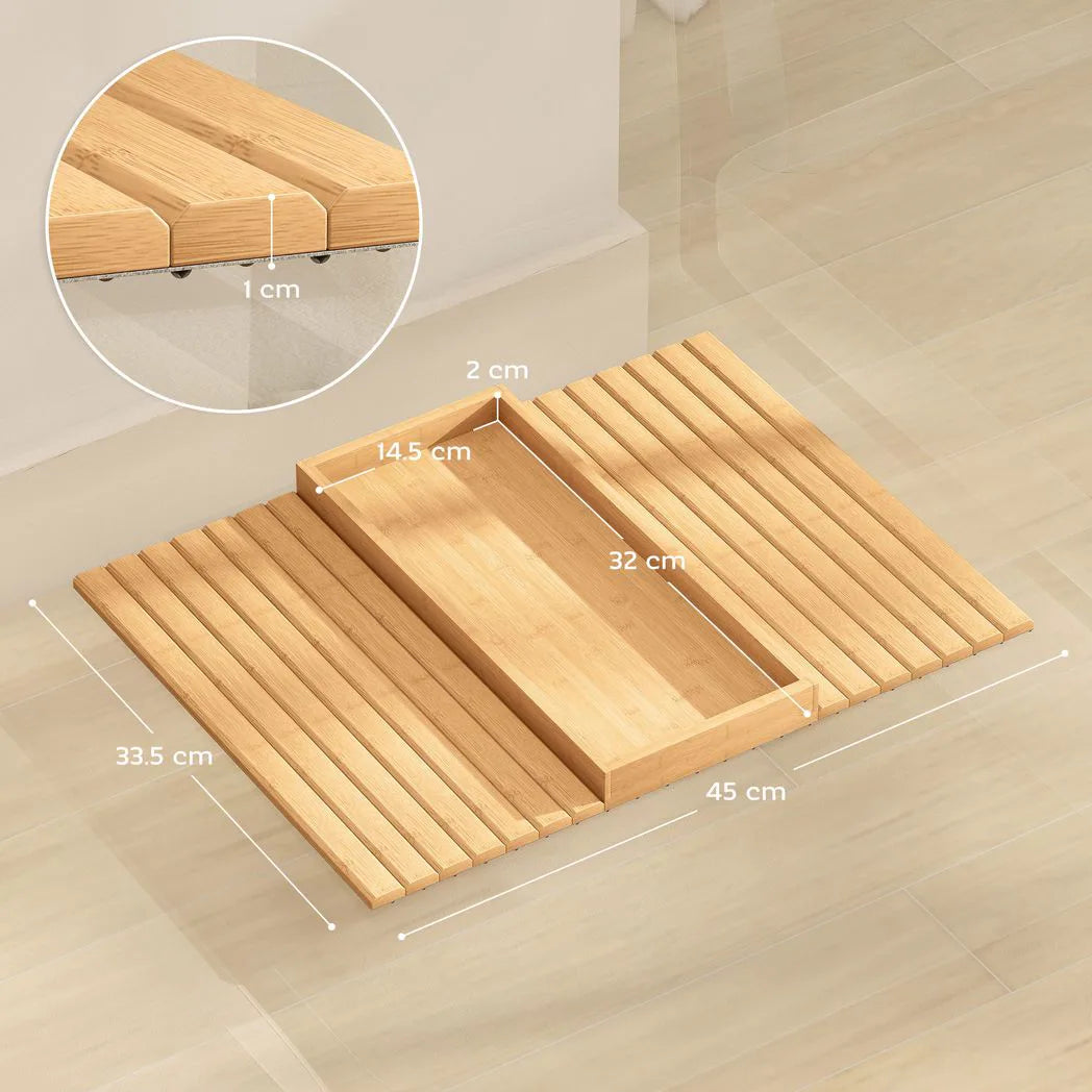 HOMCOM Bamboo Sofa Arm Tray with Deep Groove – Foldable Anti-Slip Armrest Table for Drinks and Snacks, Natural