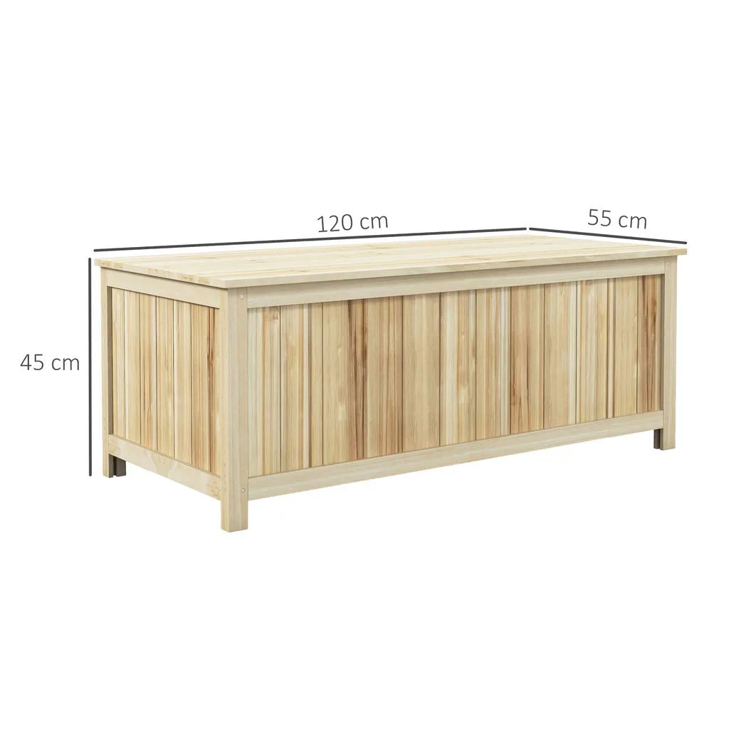 Outsunny 172L Wooden Outdoor Storage Box with Hinged Lid – Fir Wood Terrace Box for Garden, Natural