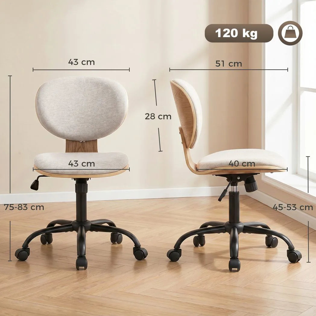 HOMCOM Armless Office Chair with Rocking Function, 360° Swivel and Adjustable Height – Linen-Look Desk Chair, Light Grey