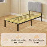 HOMCOM 3FT Single Bed Frame with Upholstered Headboard & Underbed Storage – 250 kg Capacity, Black and Grey