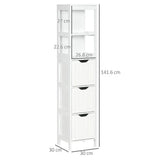 HOMCOM Narrow Floor Bathroom Cabinet with 3 Drawers and 2 Open Shelves – Slim Freestanding Storage, White