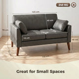 HOMCOM 2 Seater Sofa with Solid Wood Legs and 2 Pillows – Compact 132 cm Loveseat, Grey
