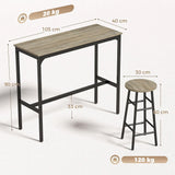 HOMCOM 5 Piece Industrial Bar Table Set with 4 Stools – Powder-Coated Steel Frame Dining Set, Grey Wood Effect