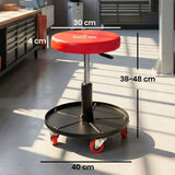 HOMCOM Rolling Mechanic Stool with Tool Tray and Wheels, Height Adjustable 38–48 cm – Workshop Seat, Orange