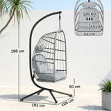 Outsunny Hanging Egg Chair with Stand – Indoor Outdoor Swing Chair with Foldable Basket, Cushions & Safety Strap, Light Grey