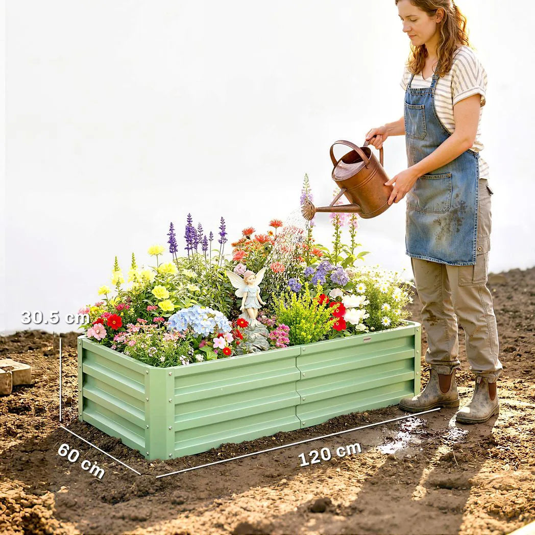 Outsunny Galvanised Raised Garden Bed for Herbs & Veg