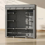 HOMCOM Portable Fabric Wardrobe with Hanging Rail, 10 Shelves and Roll-Up Doors – Foldable Clothes Storage, Dark Grey