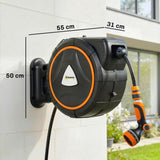 Outsunny 28m Retractable Wall-Mounted Hose Reel – Auto Lock, Slow Return, 12-Pattern Nozzles