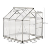 Outsunny 6 x 6ft Polycarbonate Walk-In Greenhouse with Aluminium Frame & Sliding Door – Garden Growhouse, Clear