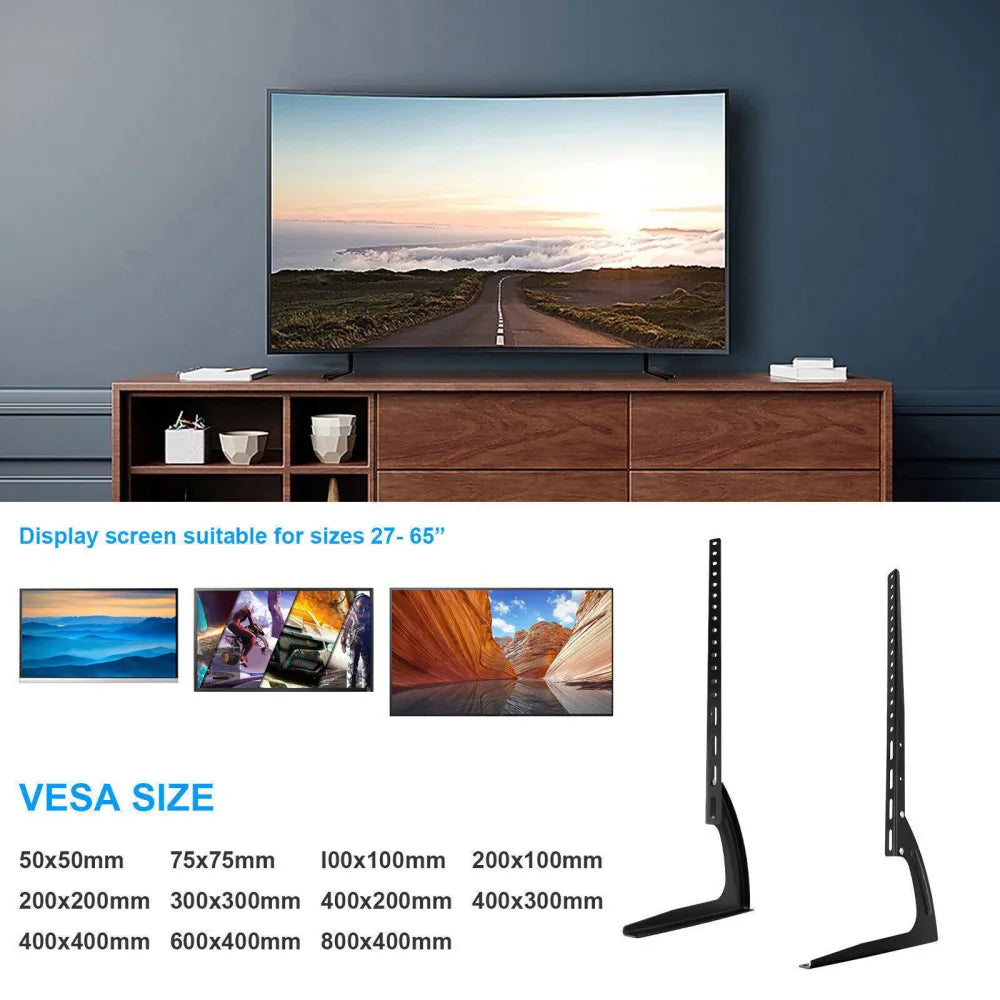 Universal Tabletop TV Stand Base for 27–65 Inch Screens – Heavy-Duty Iron VESA Pedestal Mount, Black