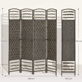 HOMCOM 4 Panel Folding Privacy Screen with Pine Wood Frame – Hand-Woven Room Divider, Dark Grey