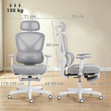 HOMCOM Ergonomic Office Chair with Adjustable Headrest, Lumbar Support & Legrest – Reclining Mesh Chair, Grey