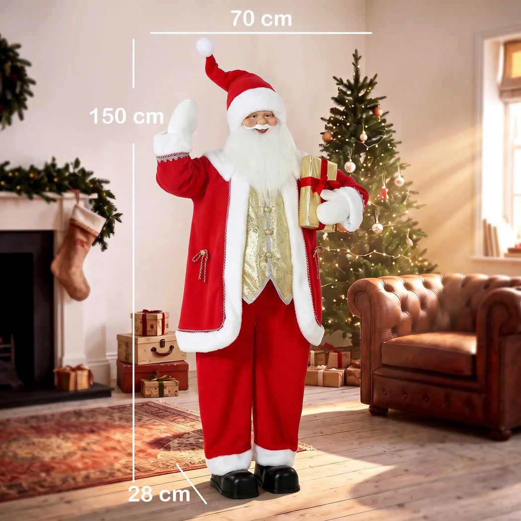 HOMCOM 150cm Life-Size Singing Santa Claus with Bell & Wreath – Animated Sound/Touch Christmas Decoration