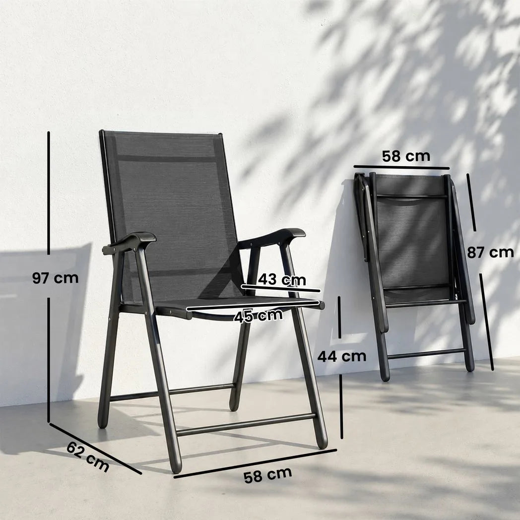 Outsunny Set of 2 Folding Garden Chairs with High Back, Armrests & Texteline Seat – Black