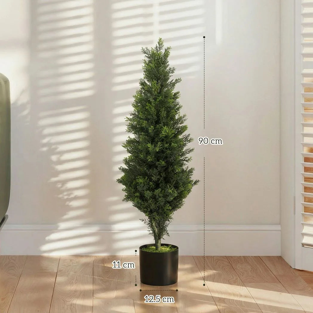 HOMCOM Set of 2 Artificial Cypress Topiary Trees in Weighted Pots, 90 cm, 564 Leaves