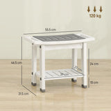 HOMCOM 2-Tier Shower Bench with Shelf, Shower Head Holder & EVA Seat Pad – Bathroom Stool, White and Grey