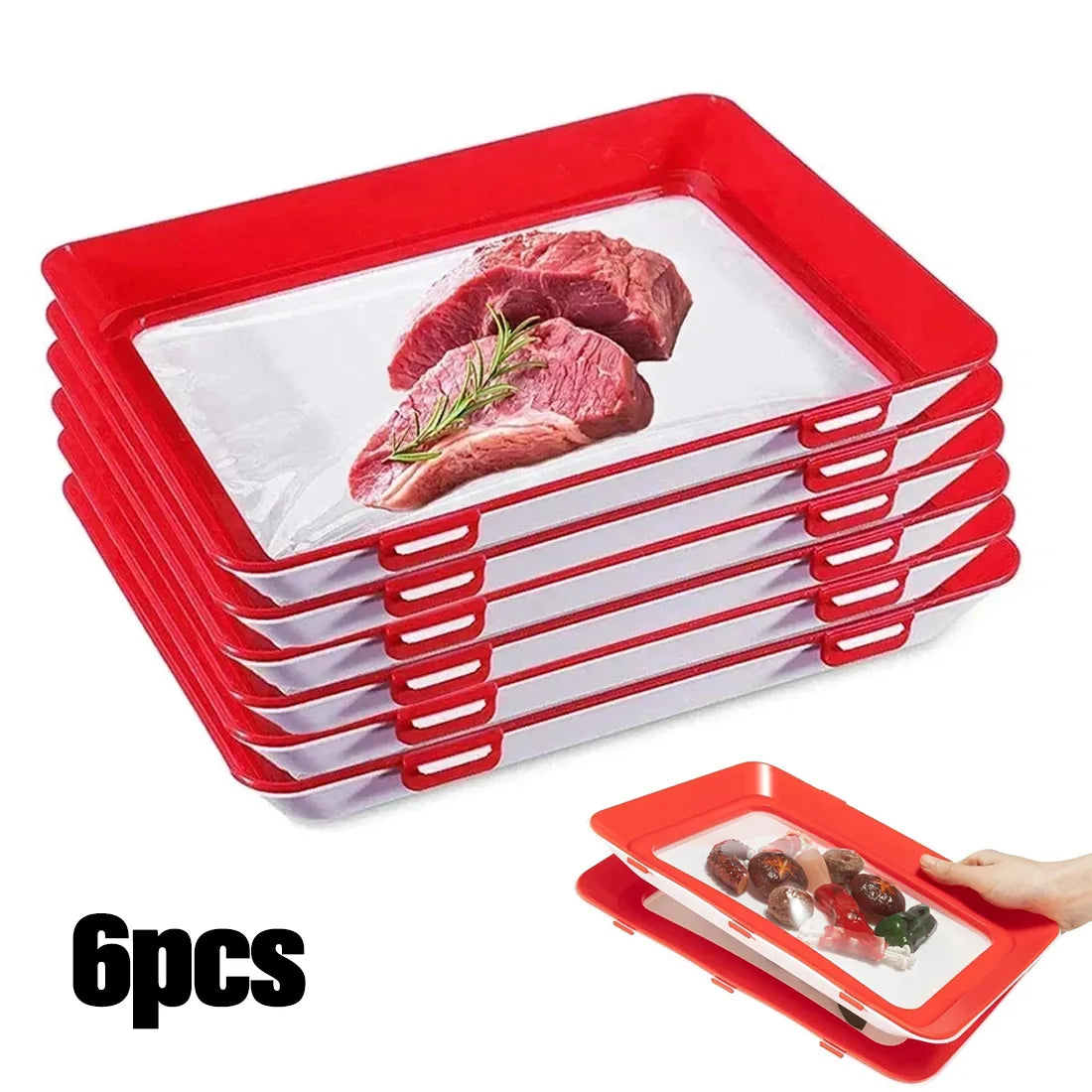 Stackable Reusable Food Storage Trays with Buckle Closure and Vacuum Seal, 4/6 Piece Set – Fridge Organiser