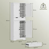 HOMCOM Tall Freestanding Bathroom Cabinet with Drawer, Shelves and Doors, 60 x 30 x 160 cm – White