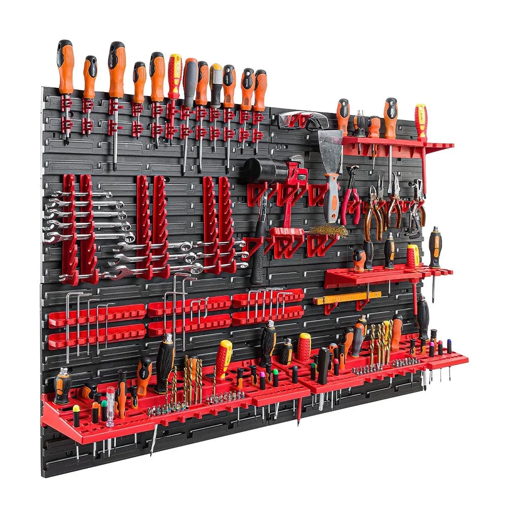 Wall Mounted Tool Pegboard Set with 58 Accessories and 4 Wall Plates – Garage & Workshop Storage Organiser