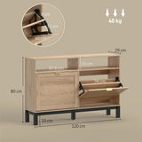 HOMCOM Narrow Shoe Cabinet with 2 Flip-Down Drawers & Open Shelves, Walnut Brown