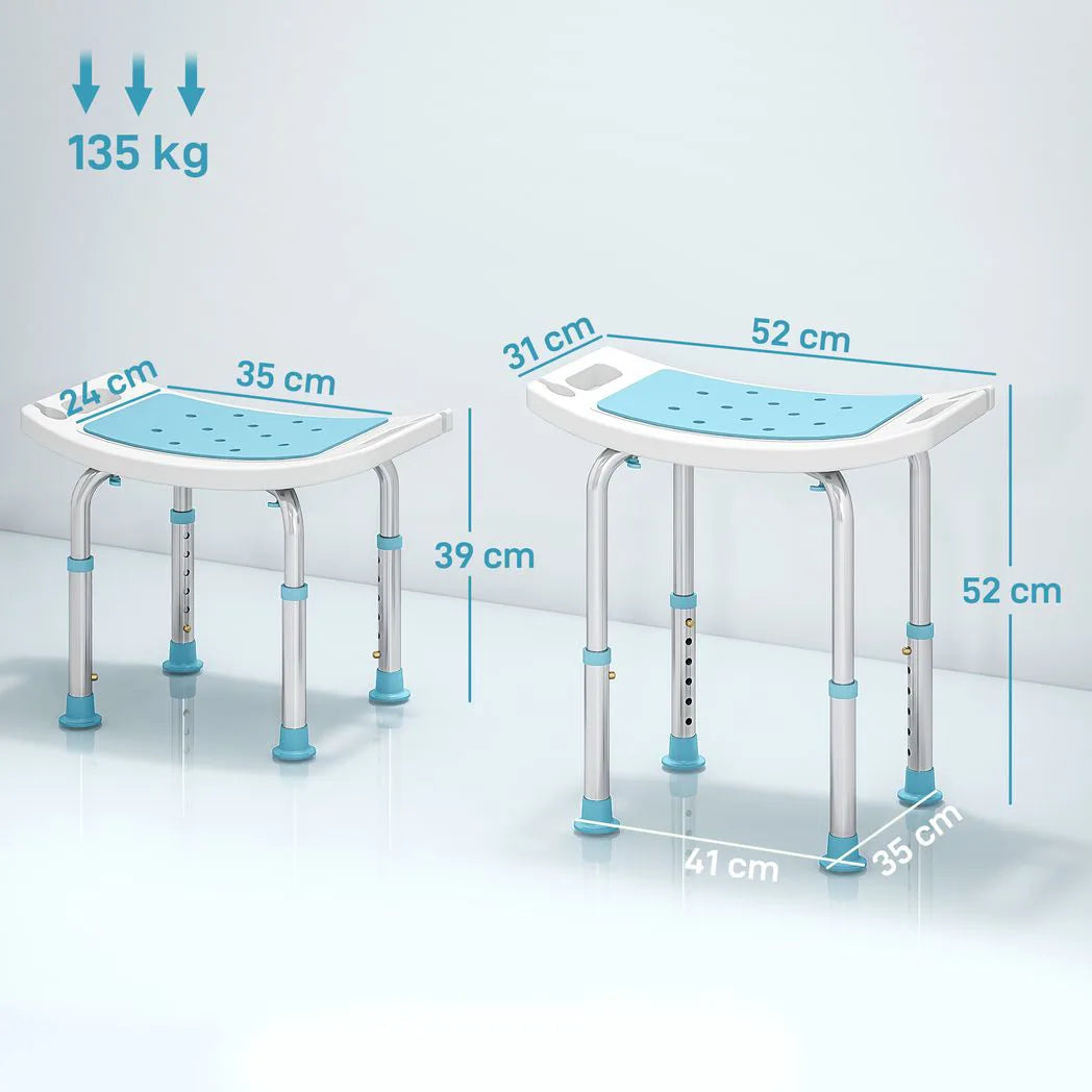 HOMCOM Adjustable Shower Chair with Aluminium Frame, Non-Slip Feet & Padded EVA Seat – Bathtub Stool, Turquoise