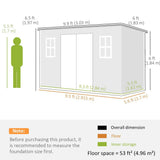 Outsunny 10 x 6ft Resin Garden Shed with Floor, Windows, Lockable Doors and Vents – Outdoor Storage, Grey