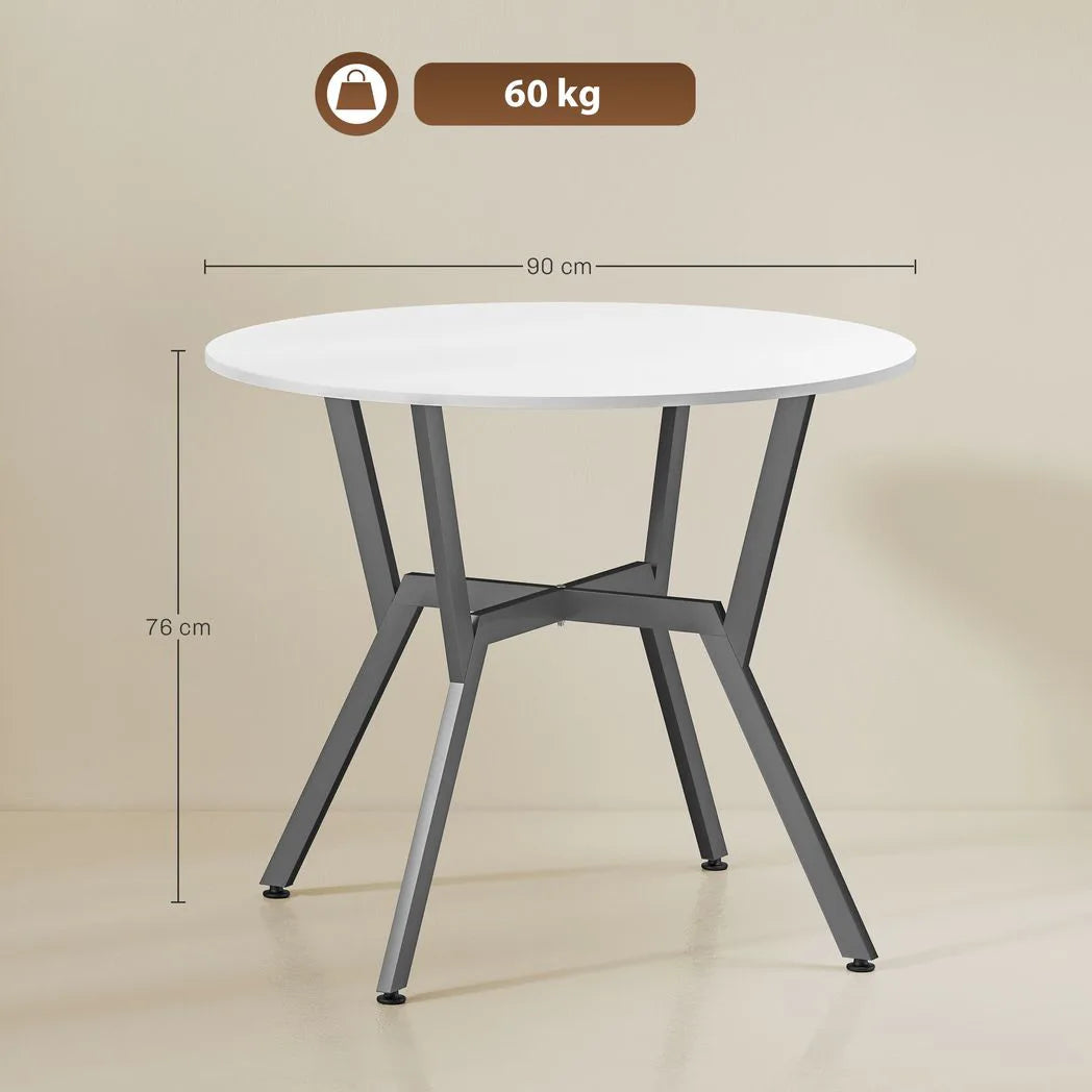 HOMCOM Round Dining Table for Two, 90 cm Kitchen Table with Black Metal Legs – Space-Saving, High Gloss White