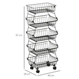 HOMCOM 5-Tier Stackable Storage Trolley – Fruit and Vegetable Cart for Kitchen and Living Room with Lockable Wheels, Black