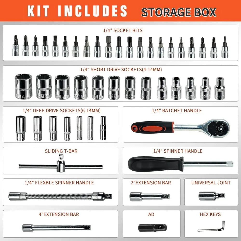 53-Piece 1/4" Drive Socket Set with Ratchet Wrench, Bits and Extension Bars – Home & Garage Tool Kit