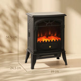 HOMCOM Freestanding Electric Fireplace Stove Heater with 3D Flame Effect, 1000W/2000W – Black