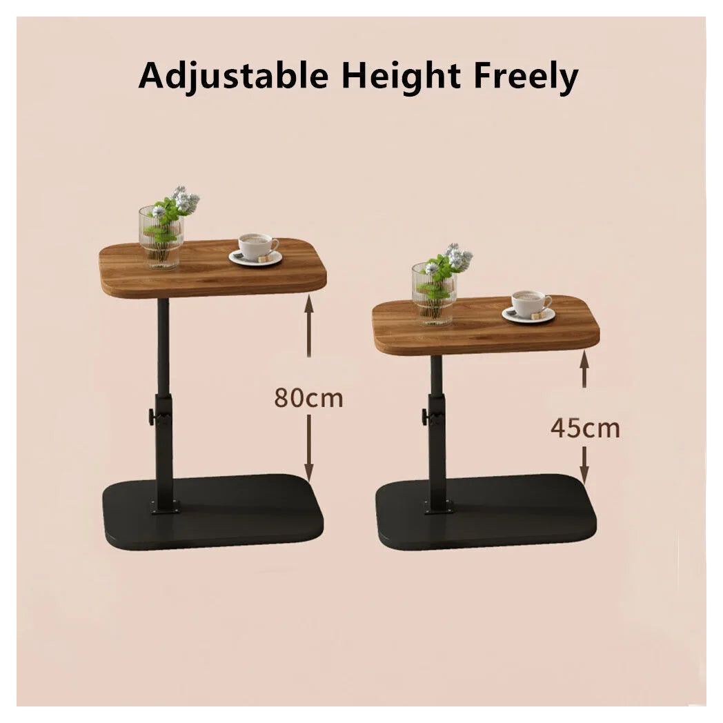 Adjustable C-Shaped Sofa Side Table with 360° Rotating Top – Height 45–80cm Laptop Table, Walnut