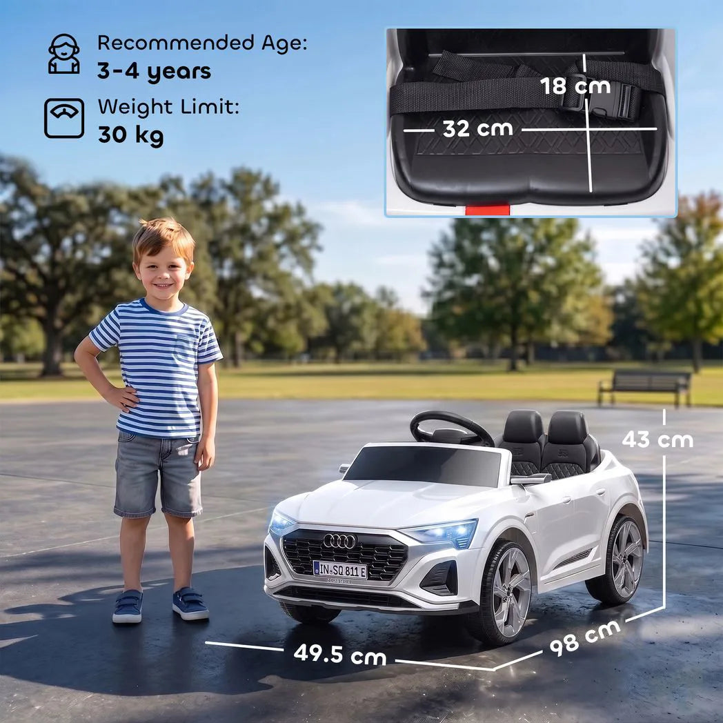 AIYAPLAY Licensed Audi Q8 e-tron Sportback 12V Kids Ride-On Car with Remote Control & Four-Wheel Suspension – White
