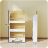 AIYAPLAY Kids 3-Tier Bookshelf with Bear Design, Anti-Tip Device and Guardrails – Children's Bookcase, White