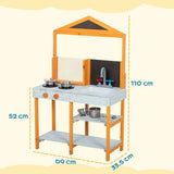 AIYAPLAY Outdoor Wooden Mud Kitchen for Kids with Sink, Stove, Cookware & Shelves – Pretend Play Toy, Ages 3-8